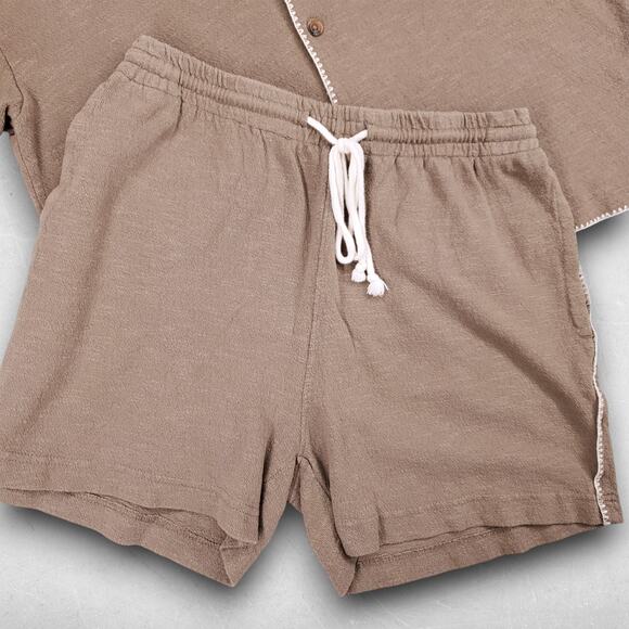 Zara Cardigan & Short Set Women L Brown Embroidered Trim Button Up Boho Casual - Picture 13 of 16